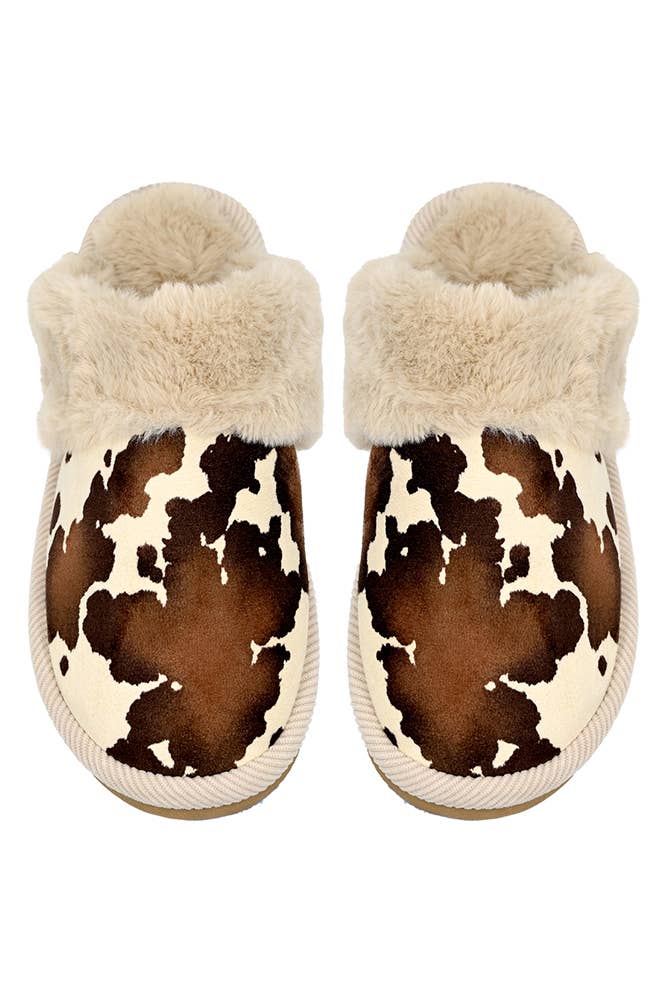 cow print slippers beige and brown