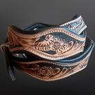 Tooled Leather Western Scalloped Floral Dog Collar: Medium