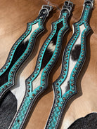 Western Hair On Cowhide Scalloped Turquoise Dog Collar