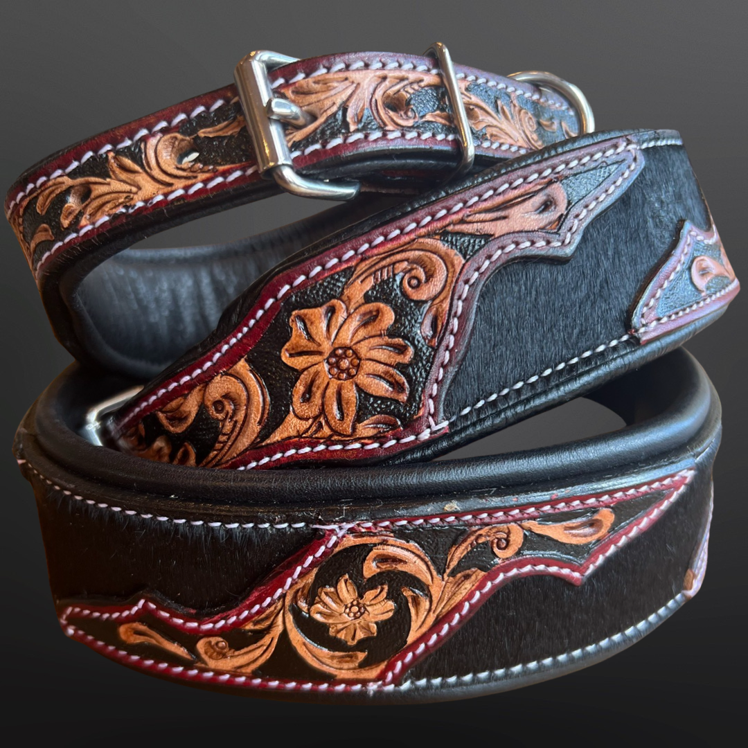 Tooled WesternSaddle Inspired Dog Collars