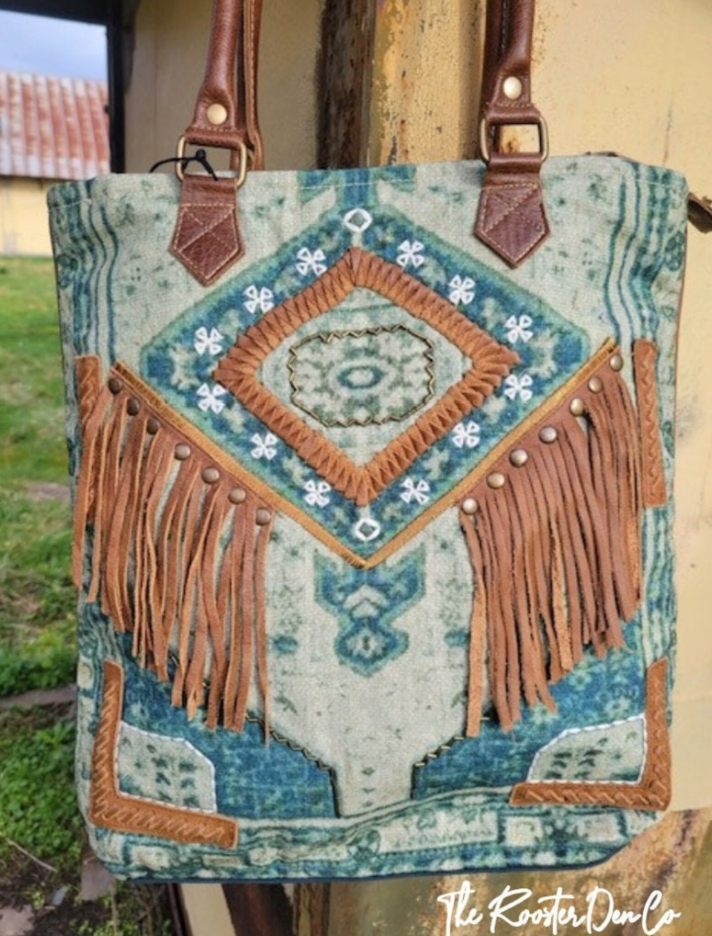 myra southwestern canvas leather purse