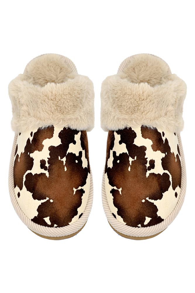 C.C Cow Faux Fur Cuff Winter Slippers brown